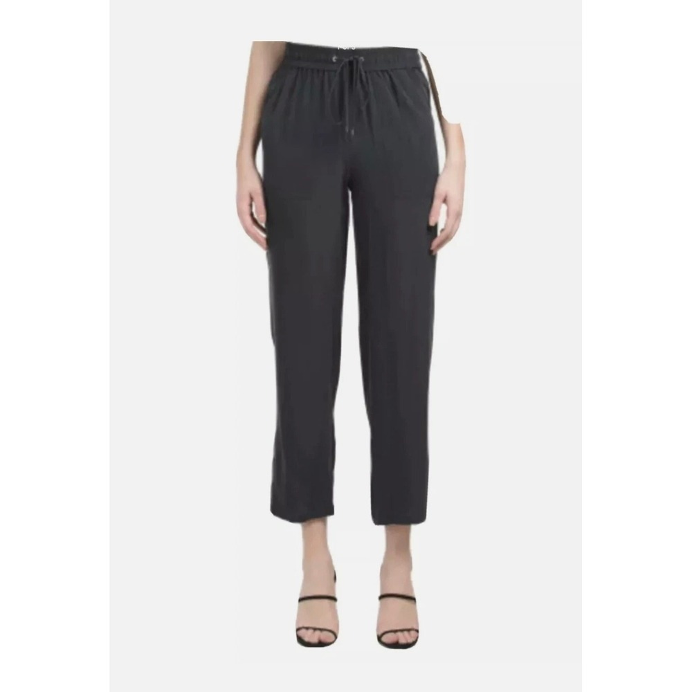 Theory Black Summer Silk Joggers Drawstring Elastic Waist Pants Size 4
